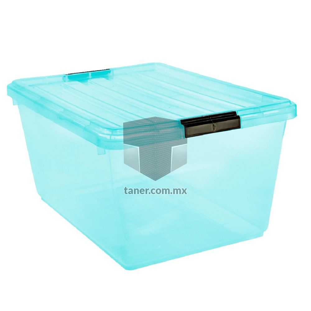 Venta de Anaqueles TANER Organizadora de Espacios CDMX y Queretaro-Contenedor Azul Transparente con Broches Negros